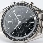 Modern Omega Speedmaster Professional 310.30.42.50.01.002 with box and card from 2023 dial closeup